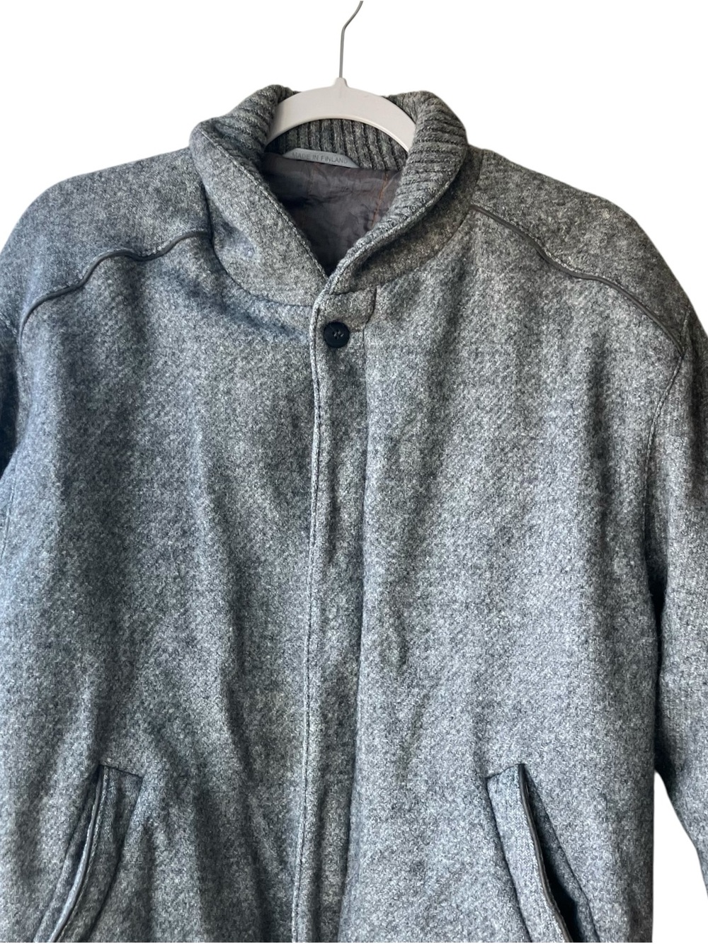 ✨ Kestila Men’s Gray Wool Blend Collar Jacket Tailored Coat Stylish Trim Detail